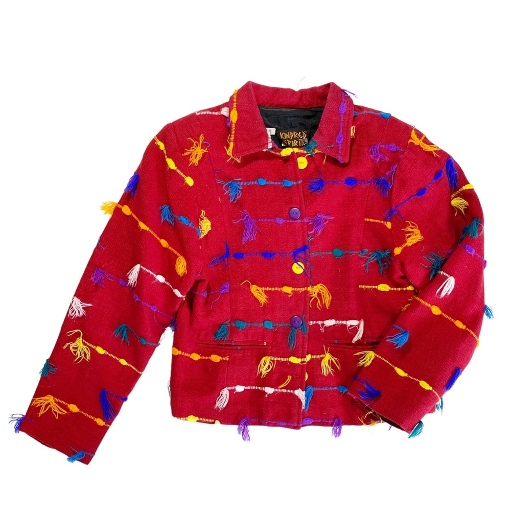 VTG KINDRED SPIRIT Art To Wear Blazer Red Textured Jacket Sz S Long Sleeve